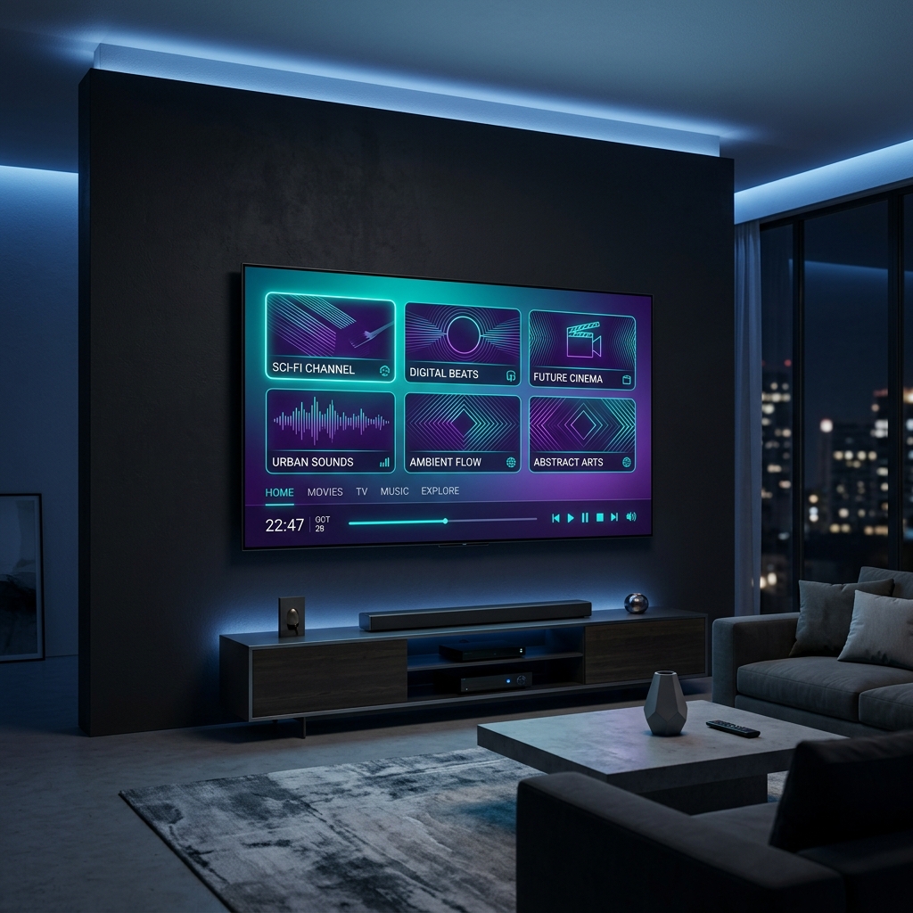 Xeno Player interface running on a premium home theater smart TV